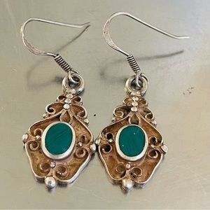 Vintage ornate vermeil aventurine earrings